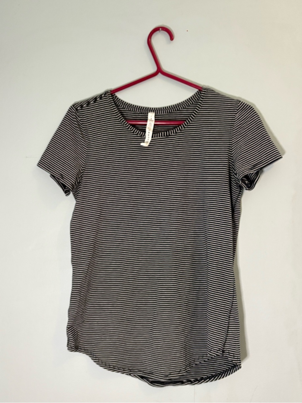 Lululemon Love Tee with curved hem, stripped black + white